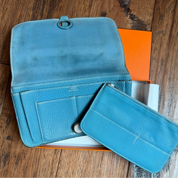 Authentic Hermes Dogon Wallet Togo Blue Jean leather - Picture 2 of 16